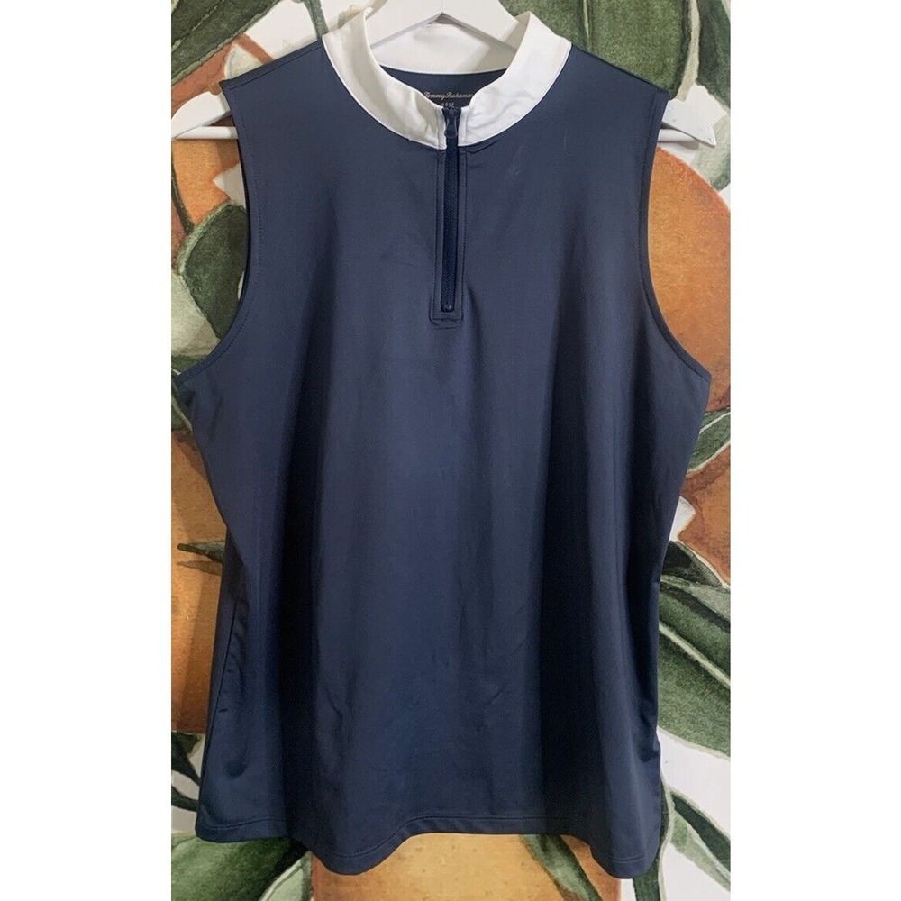 Tommy Bahama Navy Sleeveless Zip Polo with White Collar